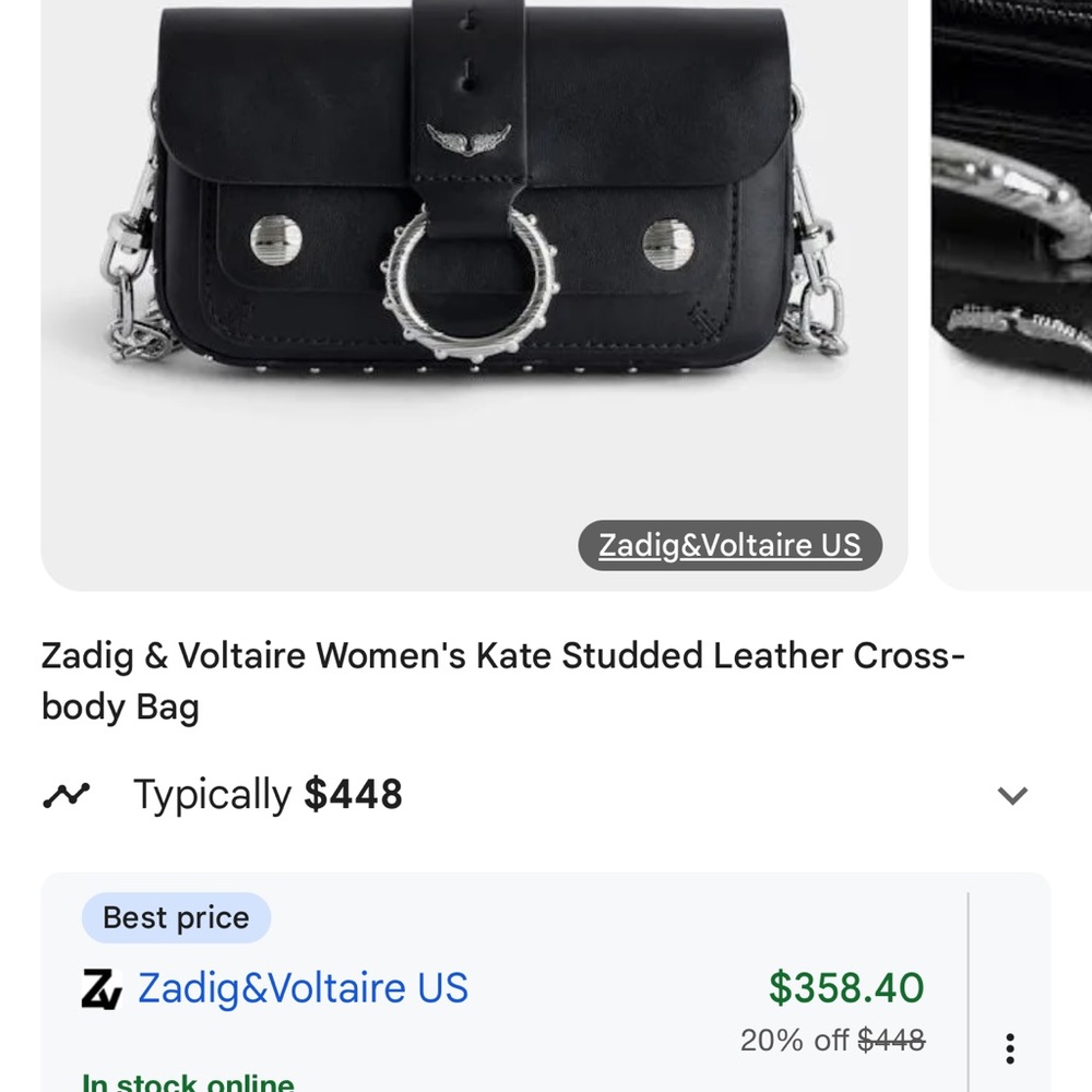 Zadig & Voltaire Black Crossbody Bag with Silver Accents